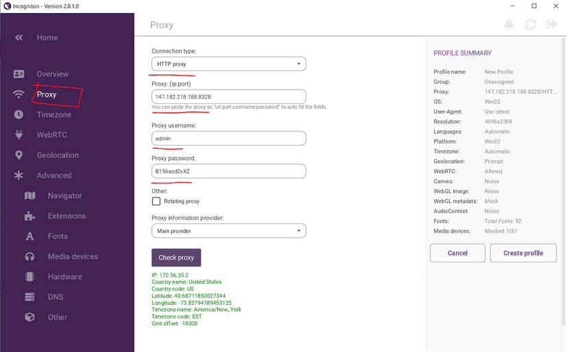 Incogniton Proxy Configuration