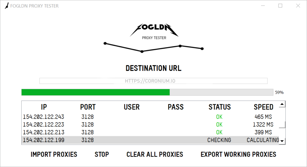 Fogldn Proxy Tester application graphical UI