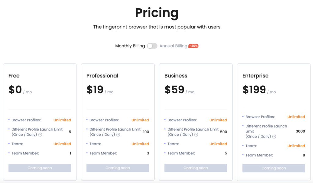 nstbrowser pricing section